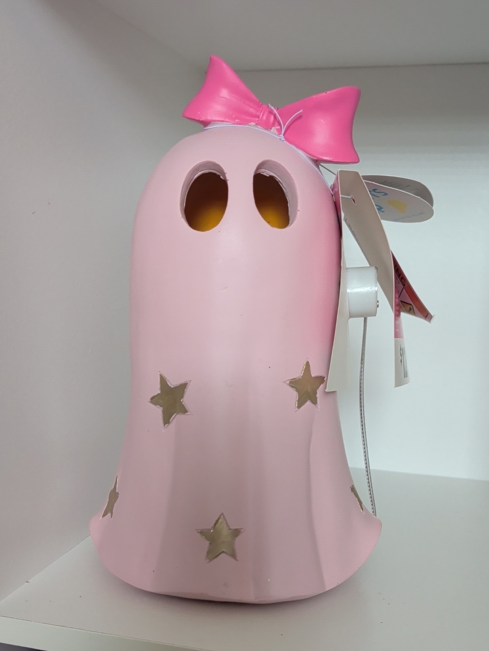 Pink Bow Ghost Lantern with Gold Stars